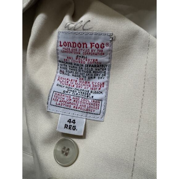 London Fog Brown Khaki Trench Coat Size 44R Hidden Buttons Career Jacket READ - Picture 6 of 8